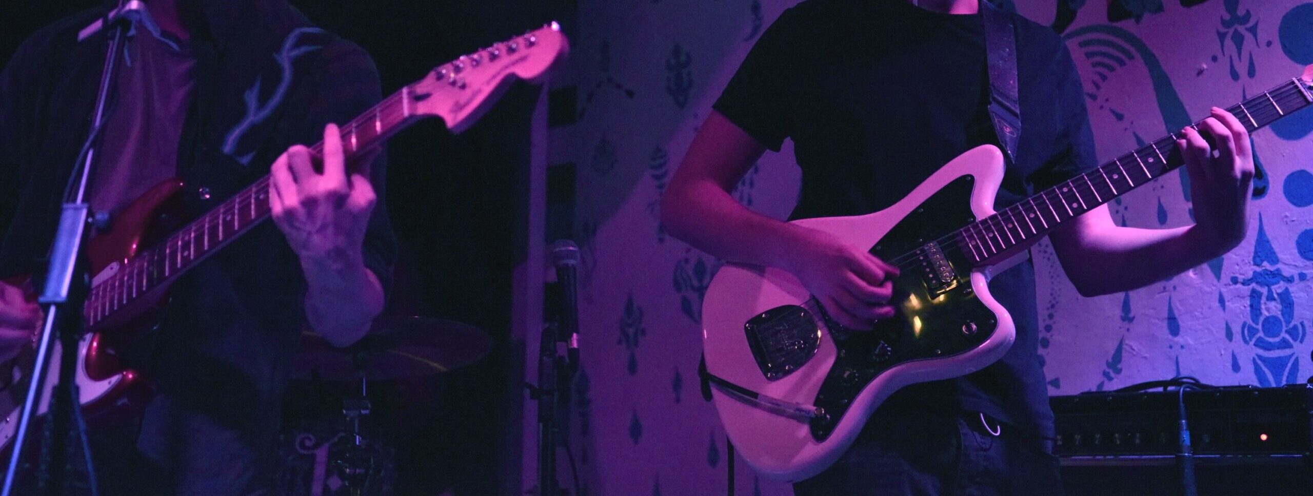 Two people playing the guitar.